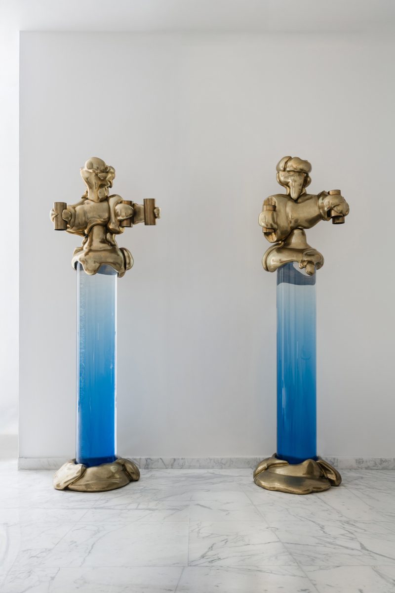 Pair of illuminated columns